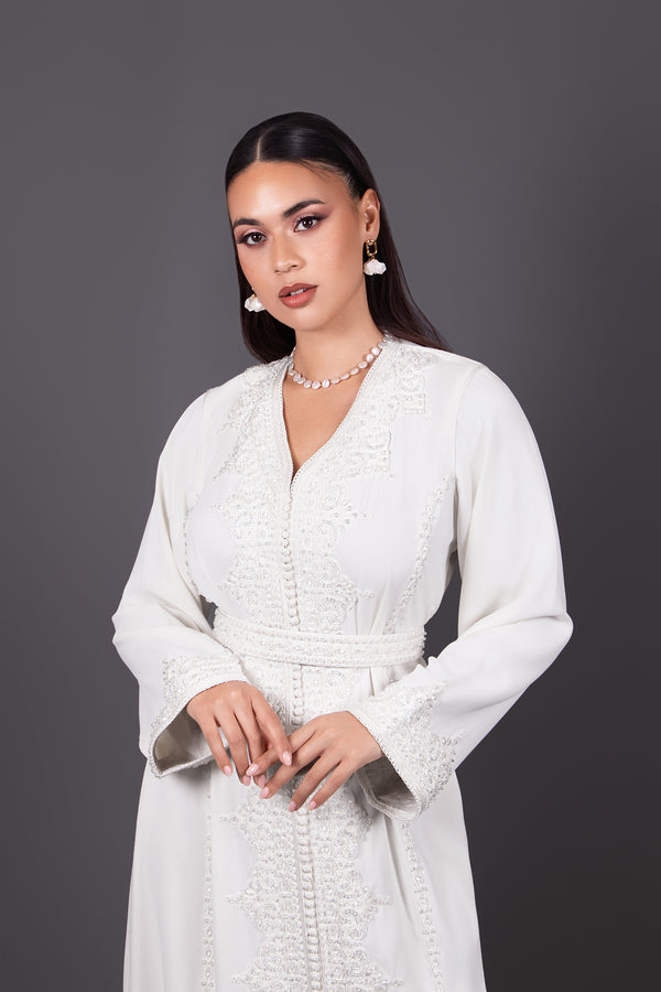 Caftan Patricia – Broderies Ton sur Ton & Perles Main | Caftan Marocain Femme
