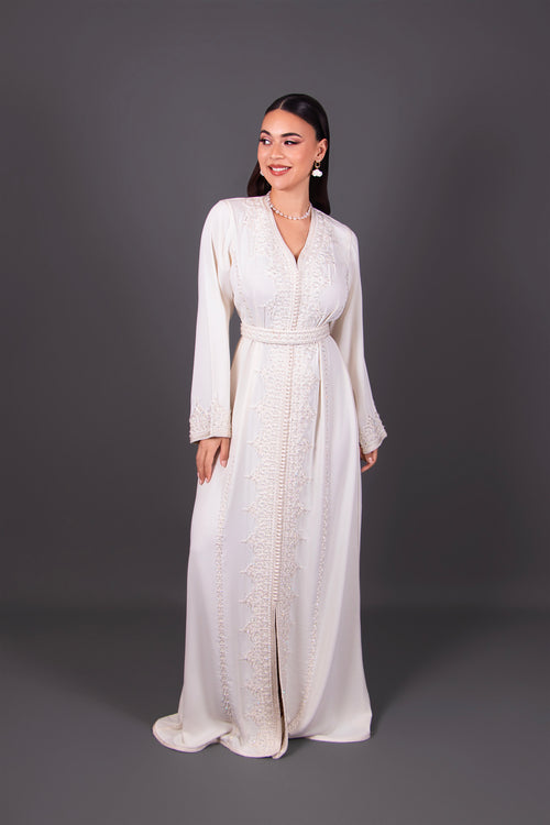 Caftan Patricia – Broderies Ton sur Ton & Perles Main | Caftan Marocain Femme