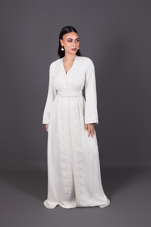 Caftan Patricia – Broderies Ton sur Ton & Perles Main | Caftan Marocain Femme