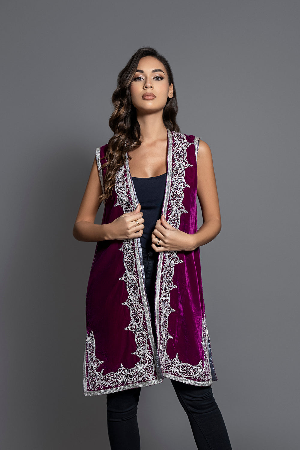 GILET SANS MANCHE EN VELOUR VIOLINE