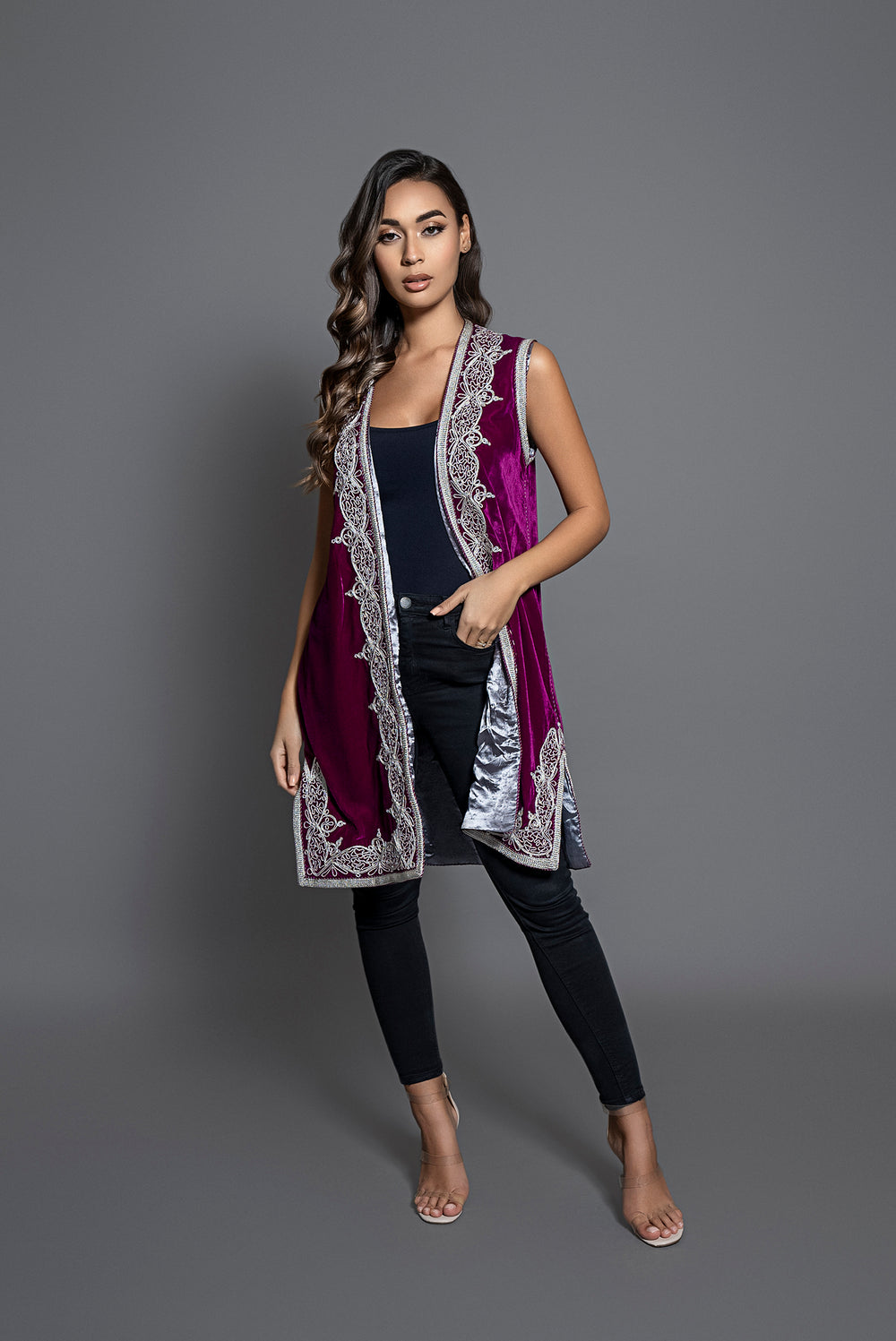 GILET SANS MANCHE EN VELOUR VIOLINE