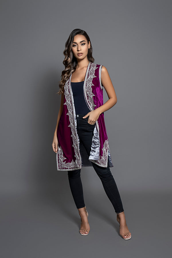 GILET SANS MANCHE EN VELOUR VIOLINE