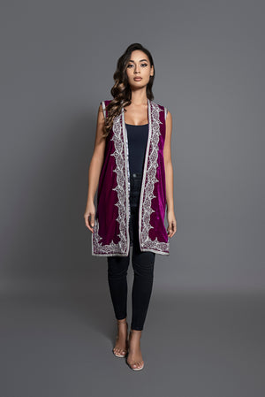 GILET SANS MANCHE EN VELOUR VIOLINE