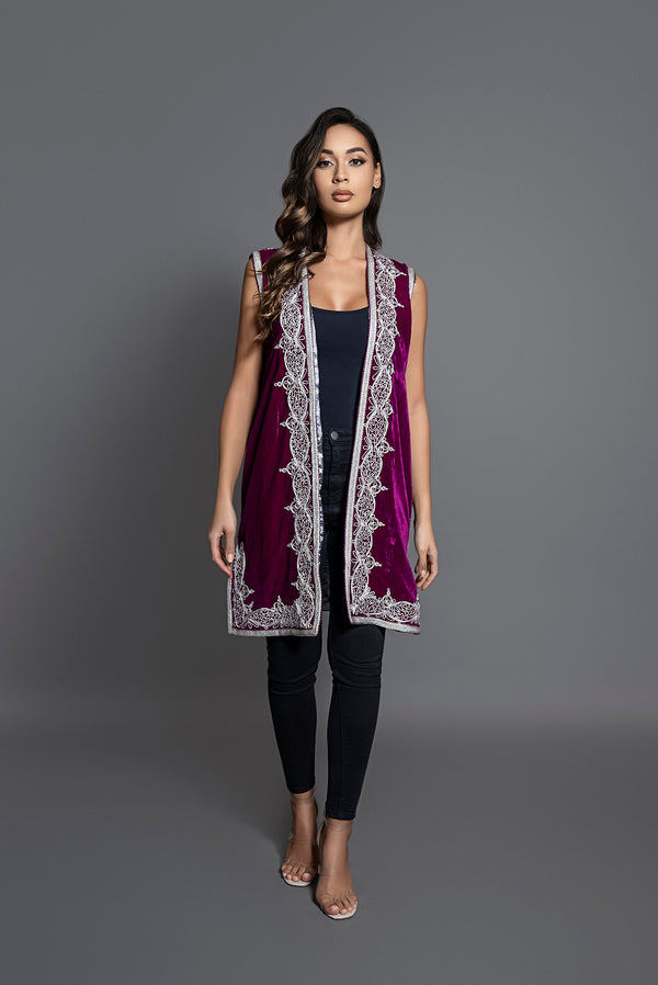 GILET SANS MANCHE EN VELOUR VIOLINE